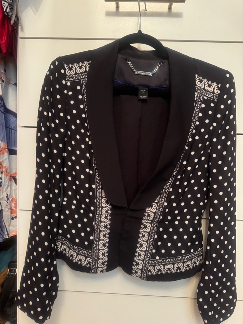 White House Black Market Black & White Polka Dot Shawl Collar Blazer